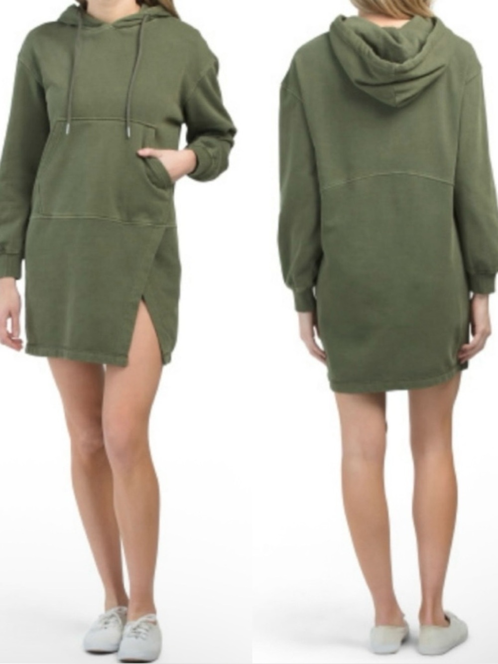 7 for all mankind women’s Olive Green Hoodie sweatshirt Dress size XS Side Slit